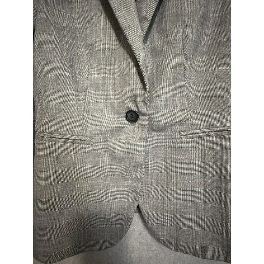 Zara Blazer Womens 4 Gray Plaid One Button Lined Stretch Tailored‎ Jacket Career